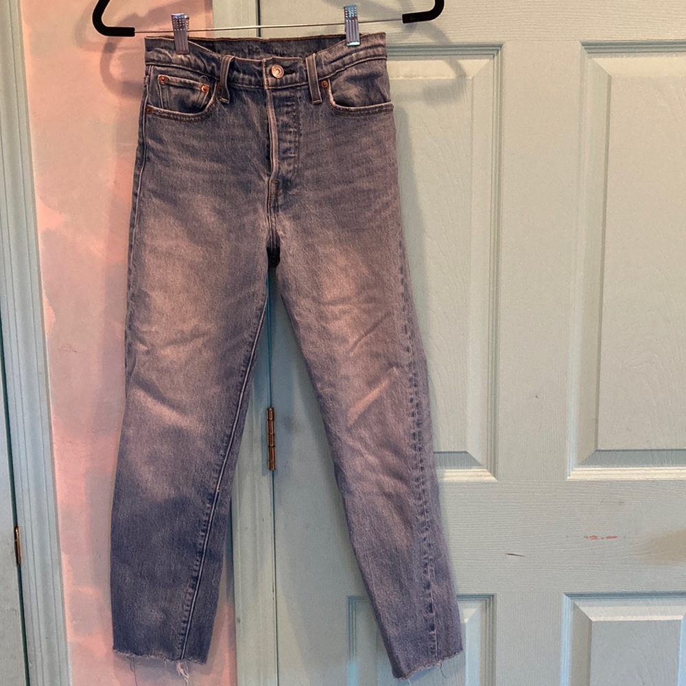 Levi’s light wash distressed straight leg denim jeans